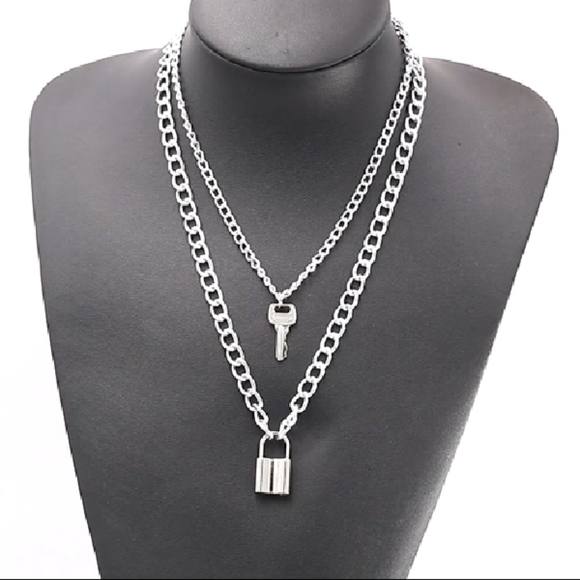 Chain Necklace Egirl Eboy Lock cross key 5 layers - Picture 9 of 13